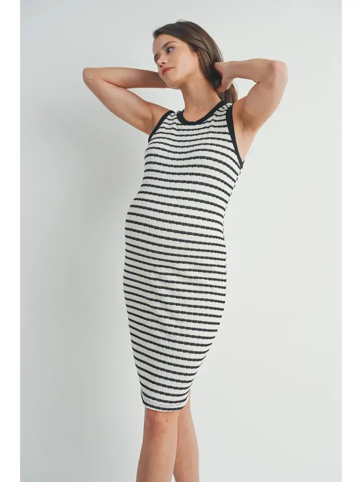 Striped Crewneck Maternity Bodycon Knit Dress