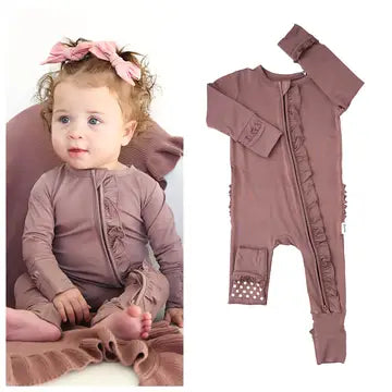 Kate Mauve Ruffle Zip Bamboo Keepsake Baby Outfit