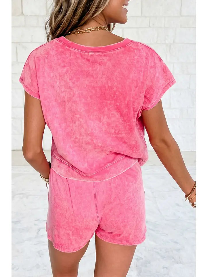Mineral Wash Cotton Top & Shorts 2-Piece Lounge Set