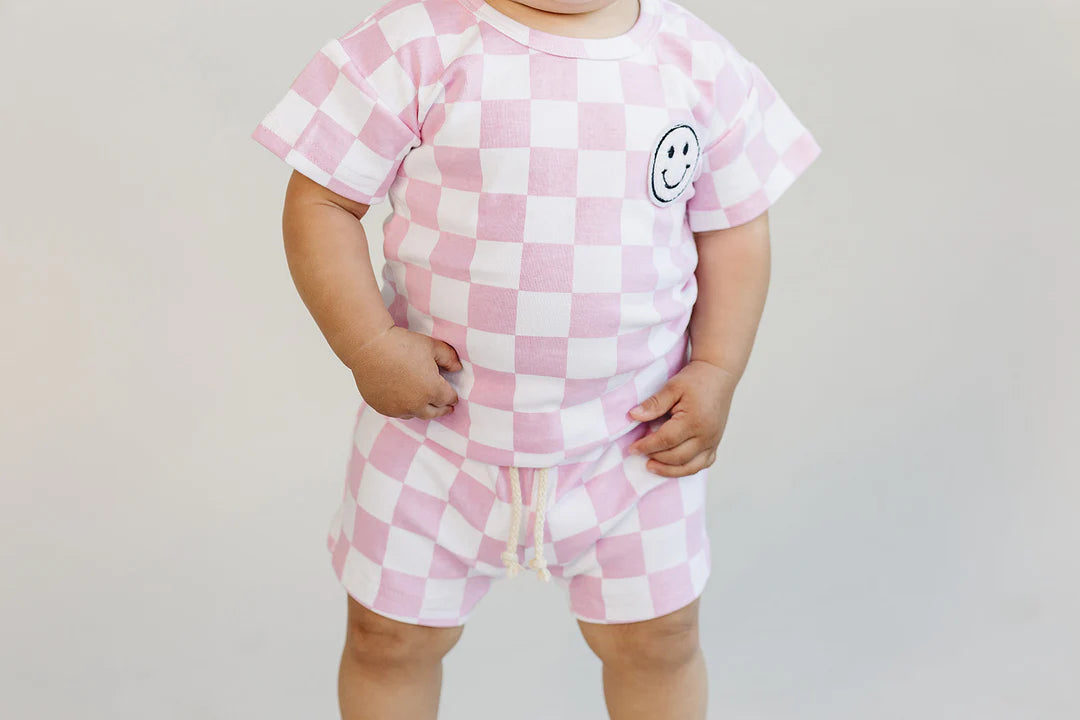 Checkered Shorts Set | Pink