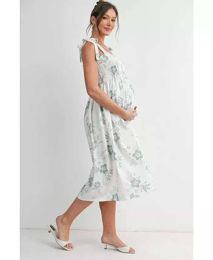 Floral Smocked Maternity Midi Dress