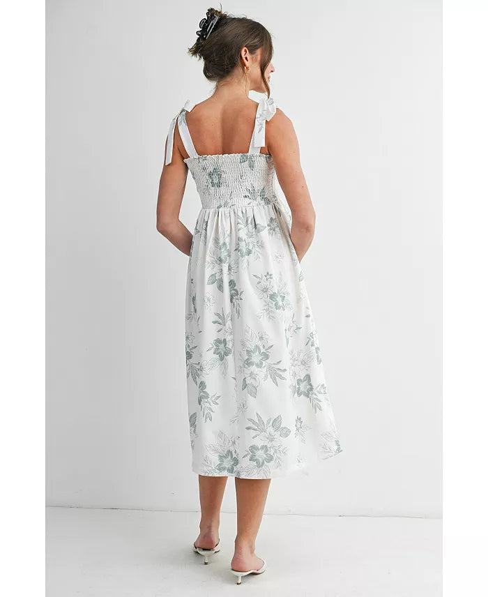 Floral Smocked Maternity Midi Dress