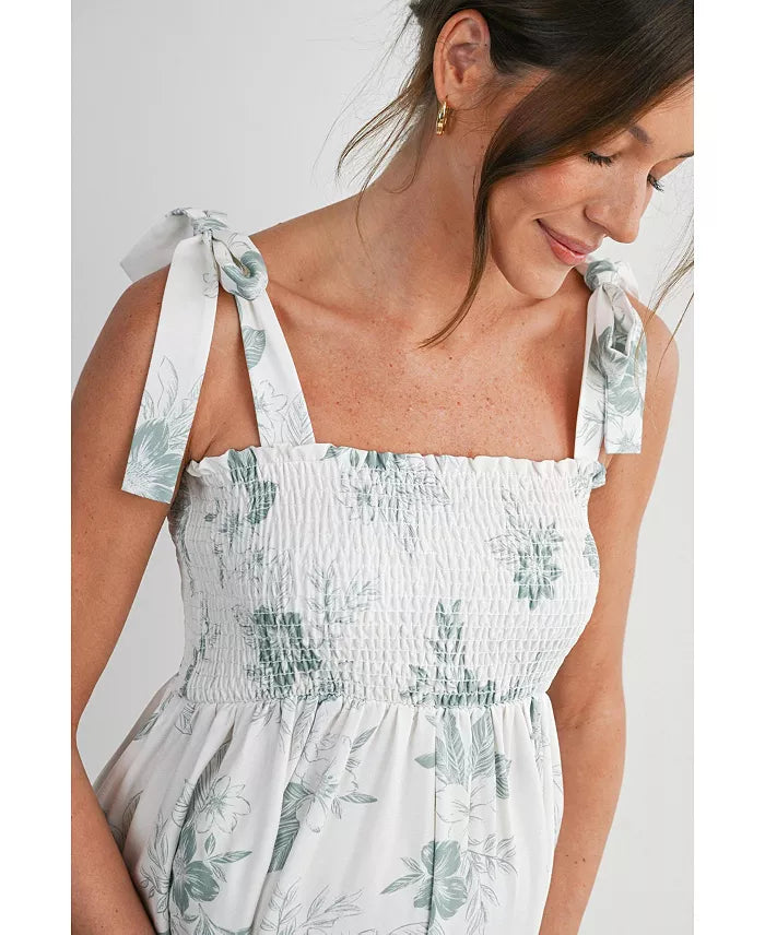 Floral Smocked Maternity Midi Dress