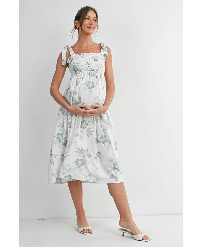Floral Smocked Maternity Midi Dress