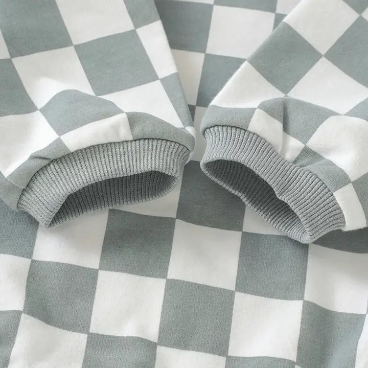 Checkerboard Sweater Bubble Romper Green