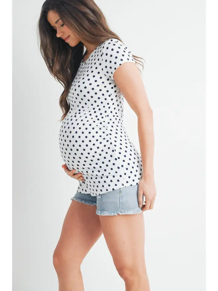 Polka Dot Short Sleeve Maternity Crew Neck T-Shirt