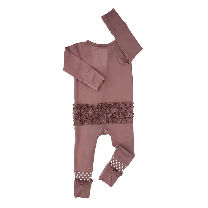 Kate Mauve Ruffle Zip Bamboo Keepsake Baby Outfit