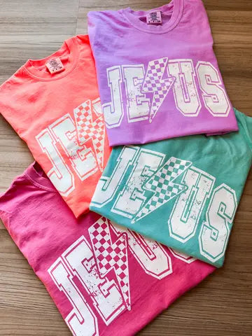 Jesus Lightning Bolt Graphic Tee Blue Only