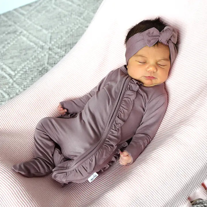 Kate Mauve Ruffle Zip Bamboo Keepsake Baby Outfit