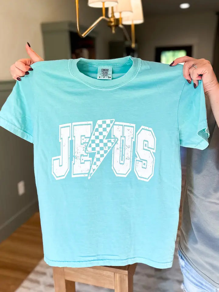 Jesus Lightning Bolt Graphic Tee Blue Only