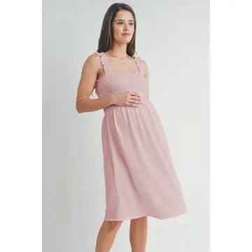Smocked Sleeveless Ribbed Maternity Dress Black
