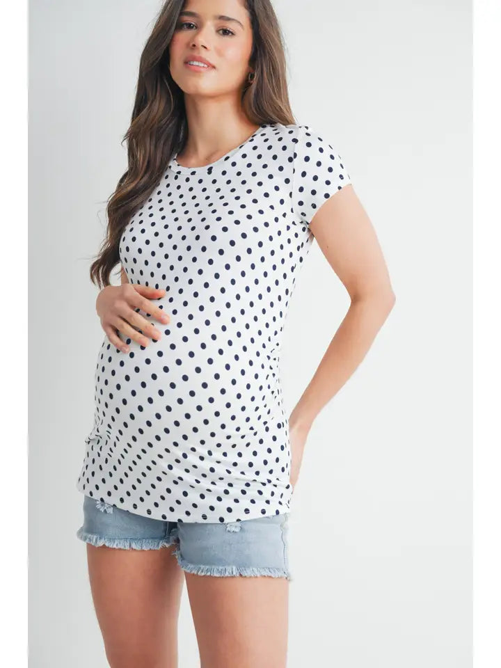 Polka Dot Short Sleeve Maternity Crew Neck T-Shirt