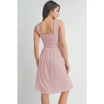 Smocked Sleeveless Ribbed Maternity Dress Black