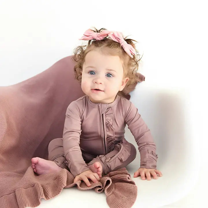 Kate Mauve Ruffle Zip Bamboo Keepsake Baby Outfit