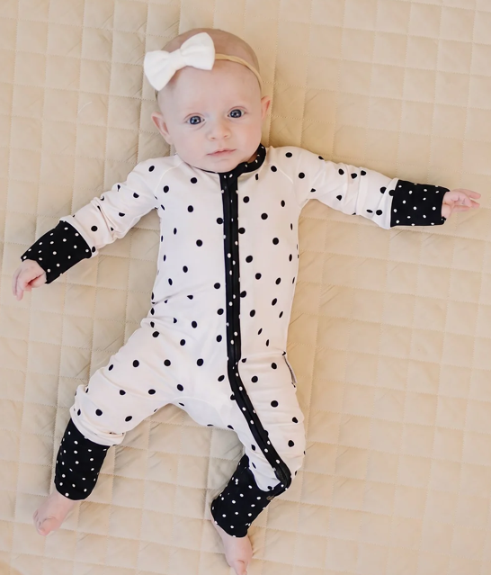Bamboo Zip Romper | Classic Polka