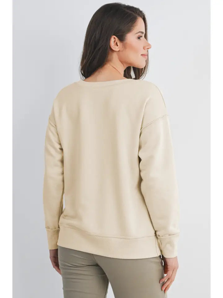 Terry V-Neck Long Sleeve Maternity Pullover Top