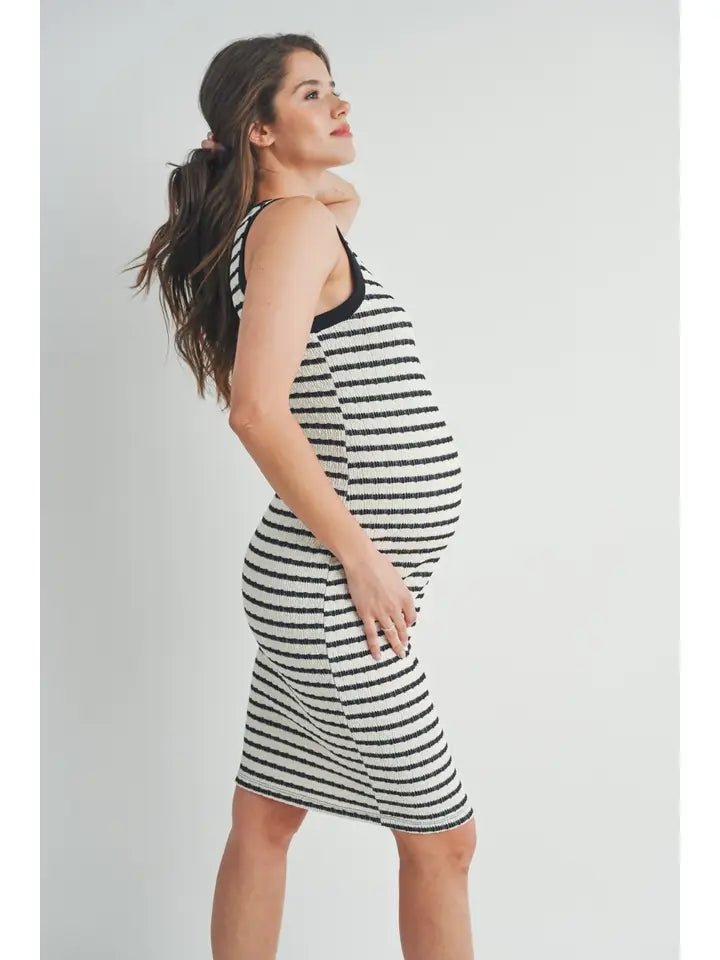 Striped Crewneck Maternity Bodycon Knit Dress