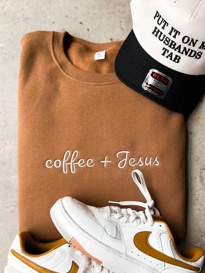 Coffee + Jesus Embroidered Crewneck Sweatshirt