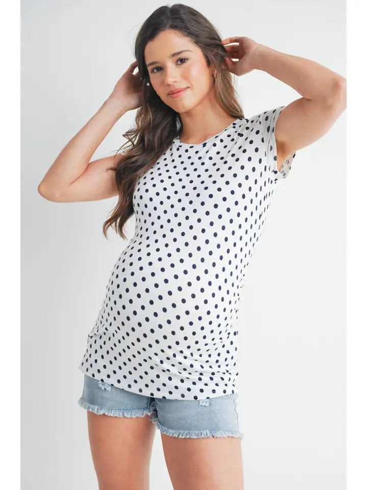 Polka Dot Short Sleeve Maternity Crew Neck T-Shirt