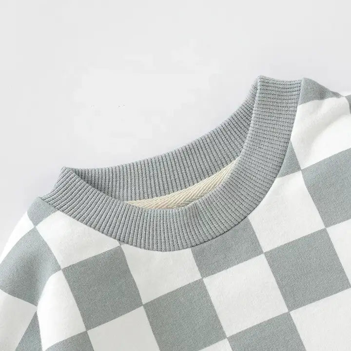 Checkerboard Sweater Bubble Romper Green