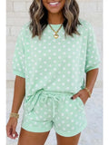 Casual Polka Dot Short Sleeve Top & Drawstring Shorts Lounge Set