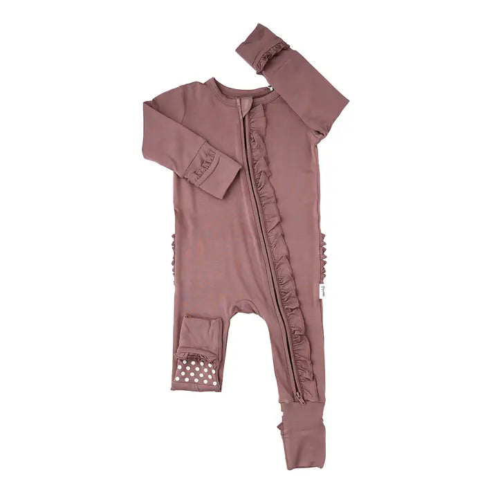 Kate Mauve Ruffle Zip Bamboo Keepsake Baby Outfit