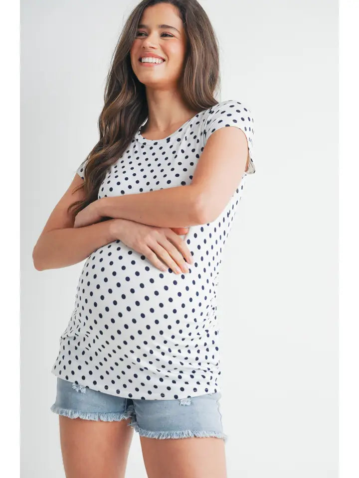 Polka Dot Short Sleeve Maternity Crew Neck T-Shirt