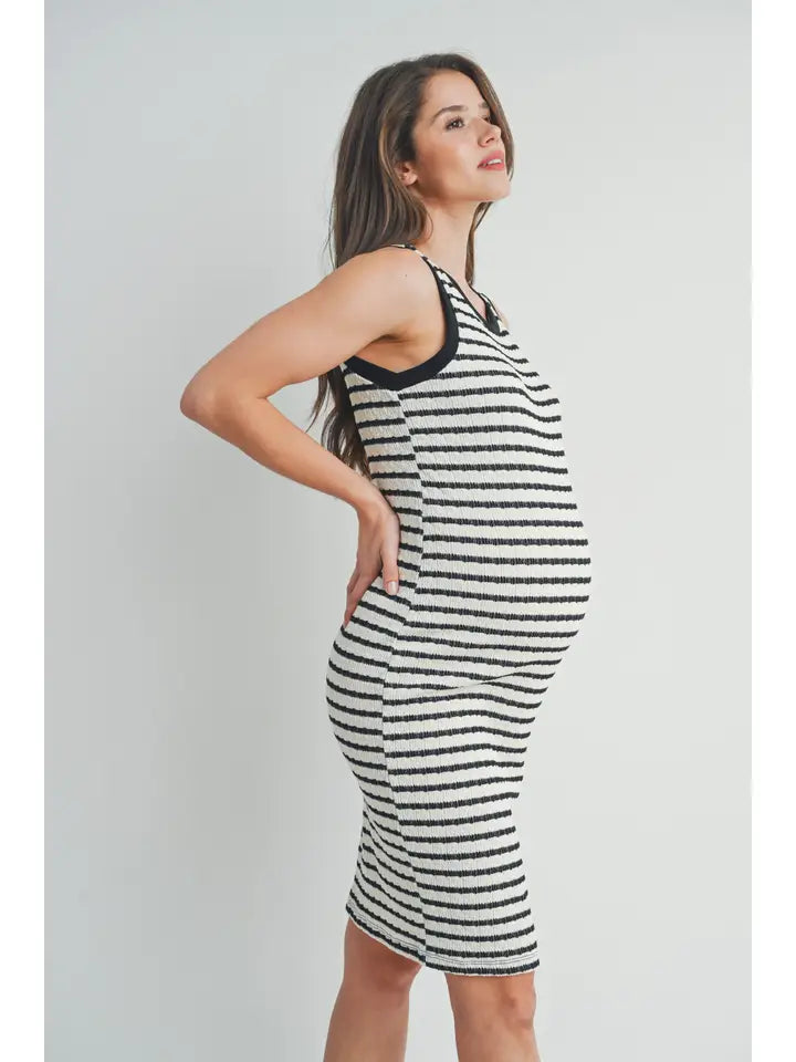 Striped Crewneck Maternity Bodycon Knit Dress