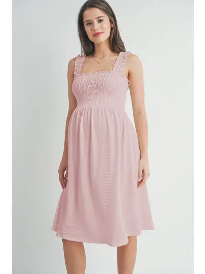 Smocked Sleeveless Ribbed Maternity Dress Black