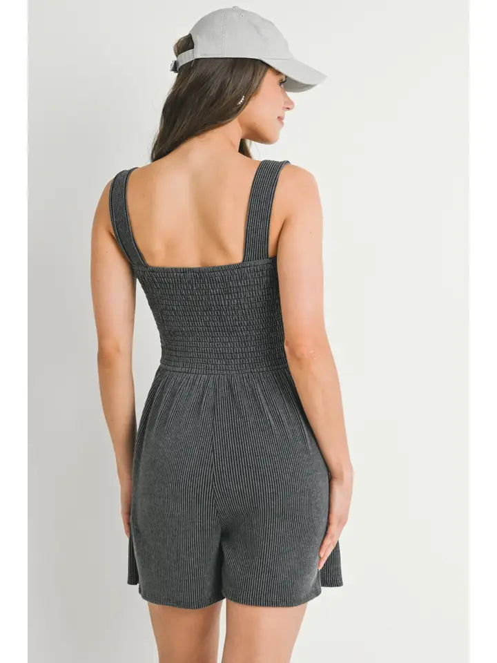 Ribbed Smocked Bodice Square Neck Maternity Romper