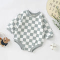 Checkerboard Sweater Bubble Romper Green