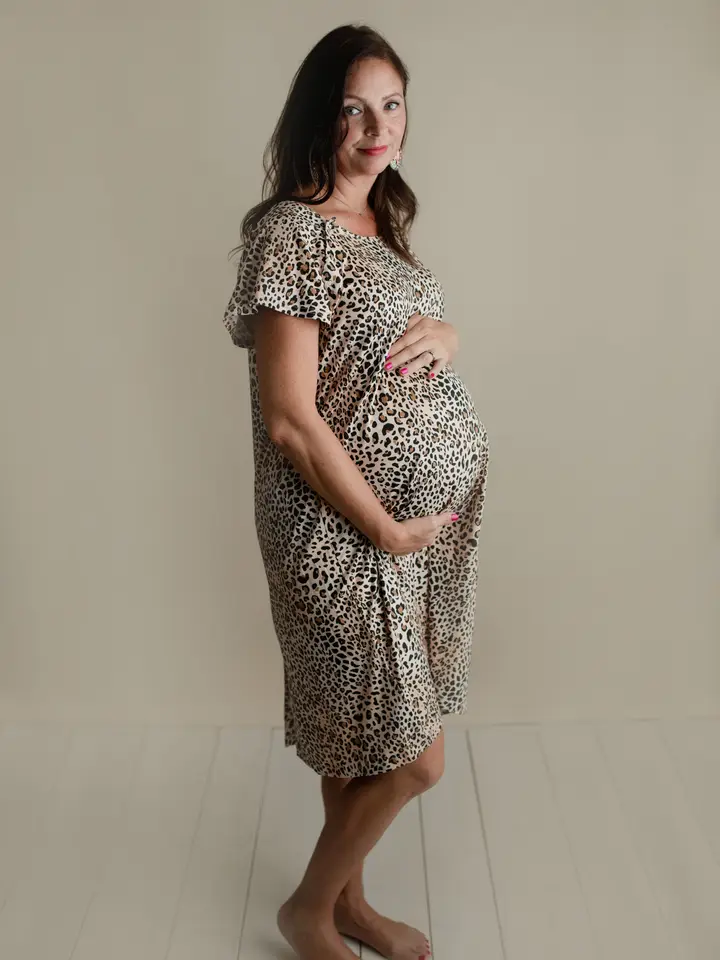 Leopard Maternity Mommy Labor and Delivery/ Nursing Gown