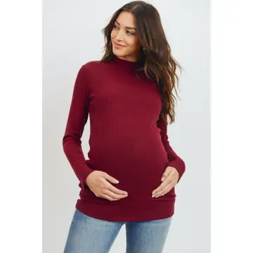 Mock Neck Long Sleeve Maternity Ribbed Top