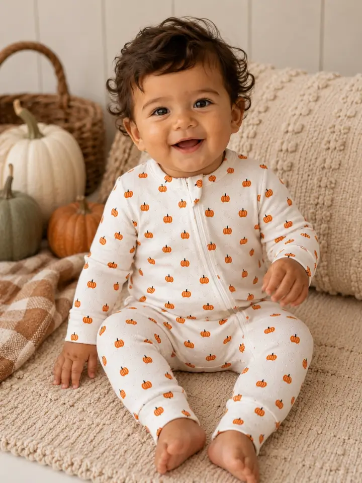 Pumpkin / Organic Pointelle 2-Way Zip Romper