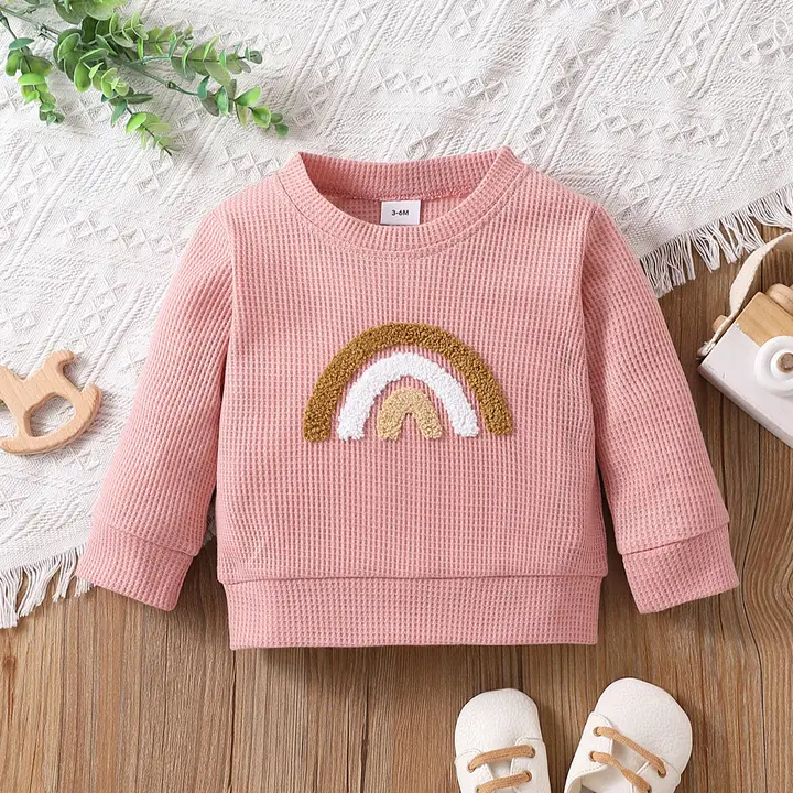 Baby girl  Pattern Waffle Long-Sleeve Sweatshirt