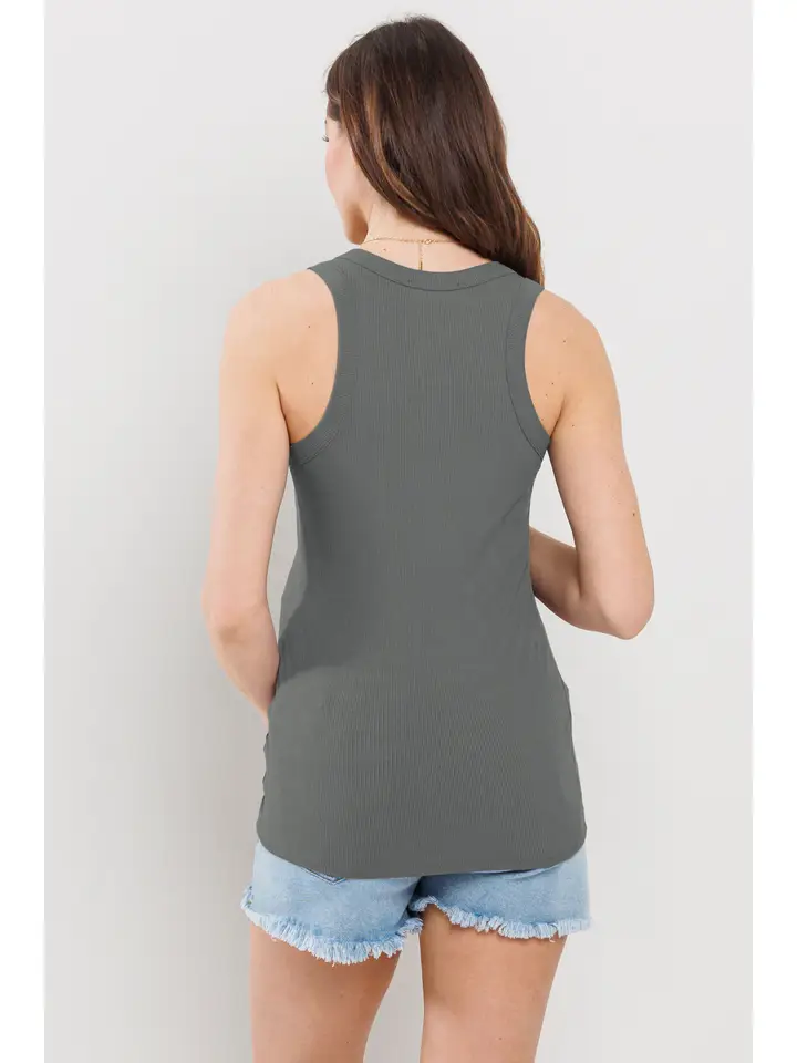Ribbed Maternity Racerback Tank Top- Olive
