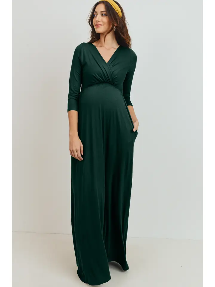 Surplice Quarter Sleeve Nursing Maxi Dress