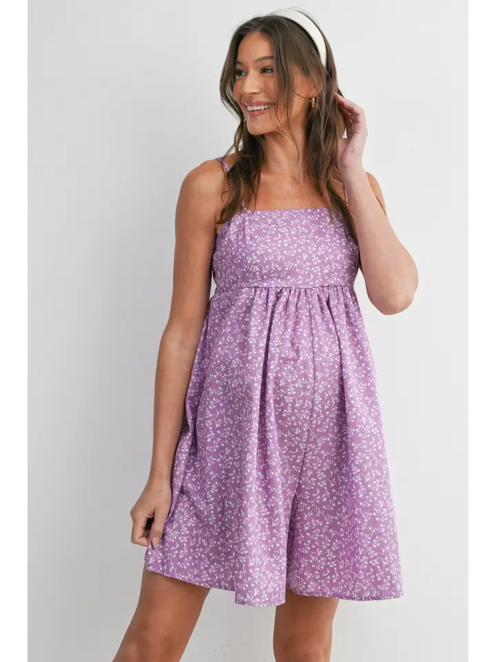 Floral Smocked Maternity Romper with Pockets