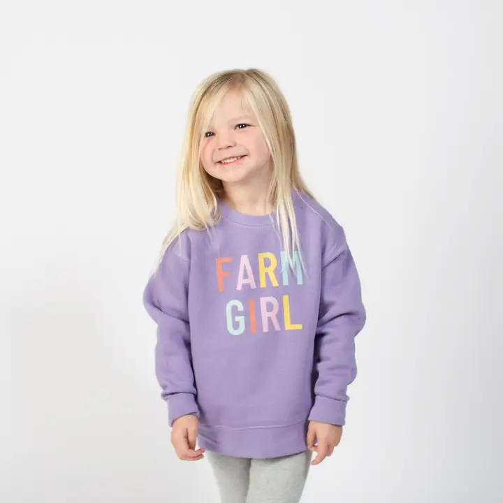 Western Purple ‘Farm Girl’ Graphic Crewneck - Toddler