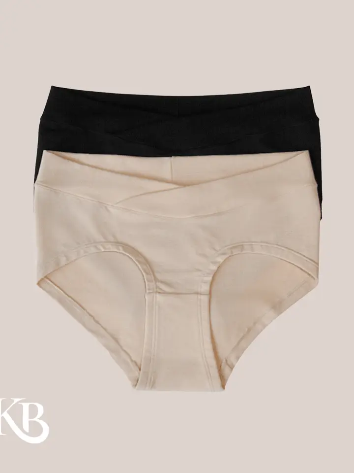Bamboo Maternity & Postpartum Panties - 2 Pack Black & Beige