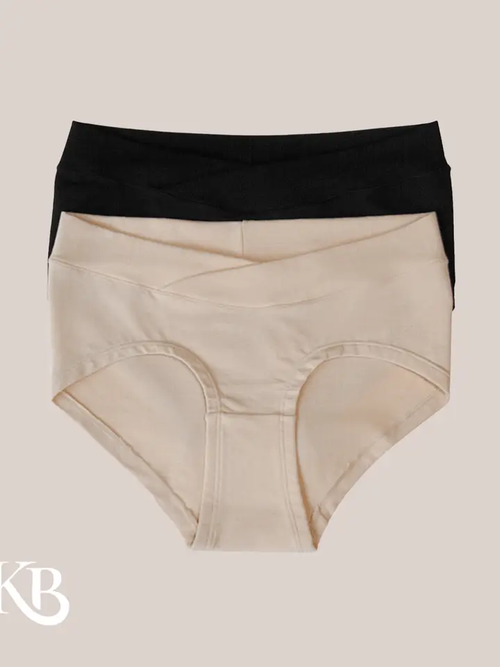 Bamboo Maternity & Postpartum Panties - 2 Pack Black & Beige