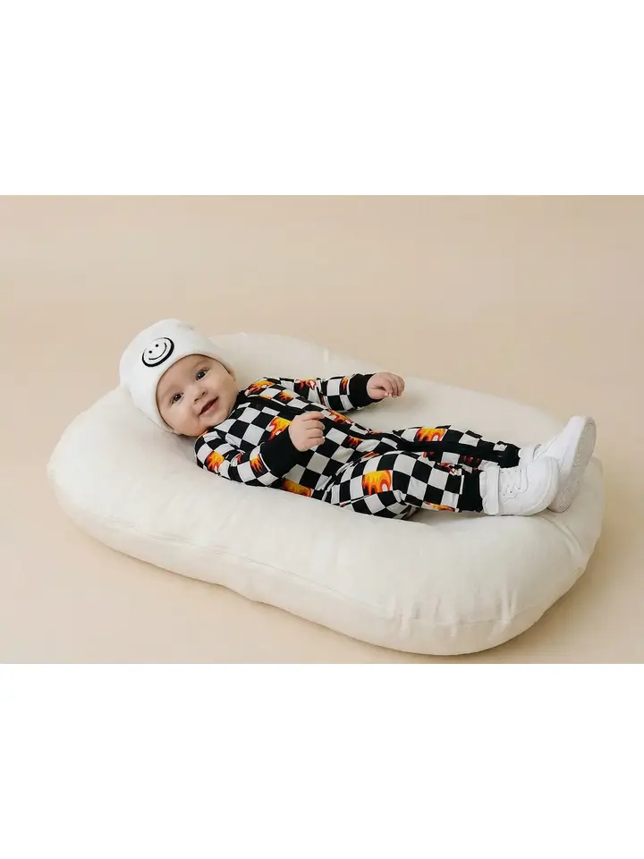 Bamboo Zip Romper | Checker Blaze