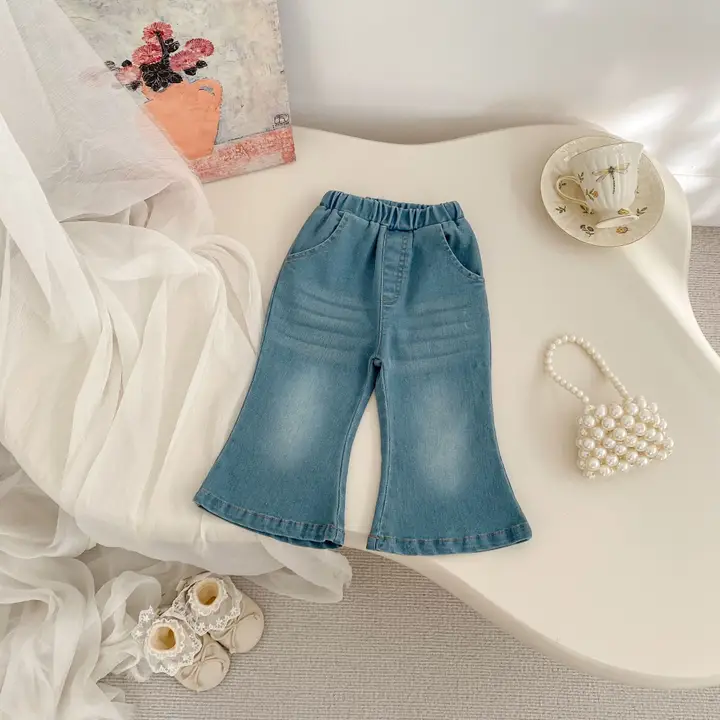 Baby Girl Solid Denim Flare Pants Blue