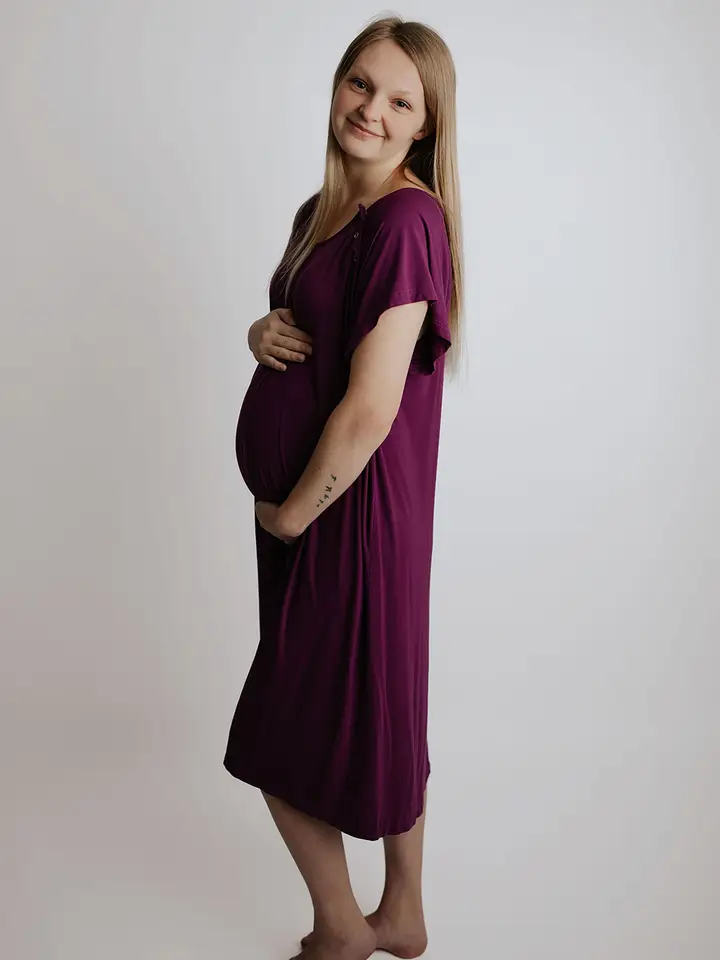 Plum Purple Maternity Mommy Labor and Delivery/ Nursing Gown