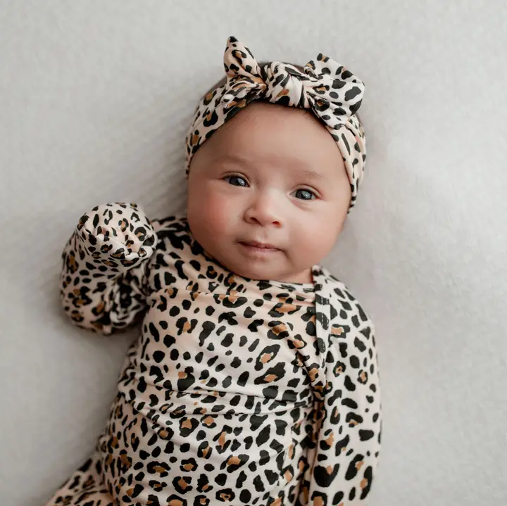 Leopard Knotted Gown w/hat or bow NB