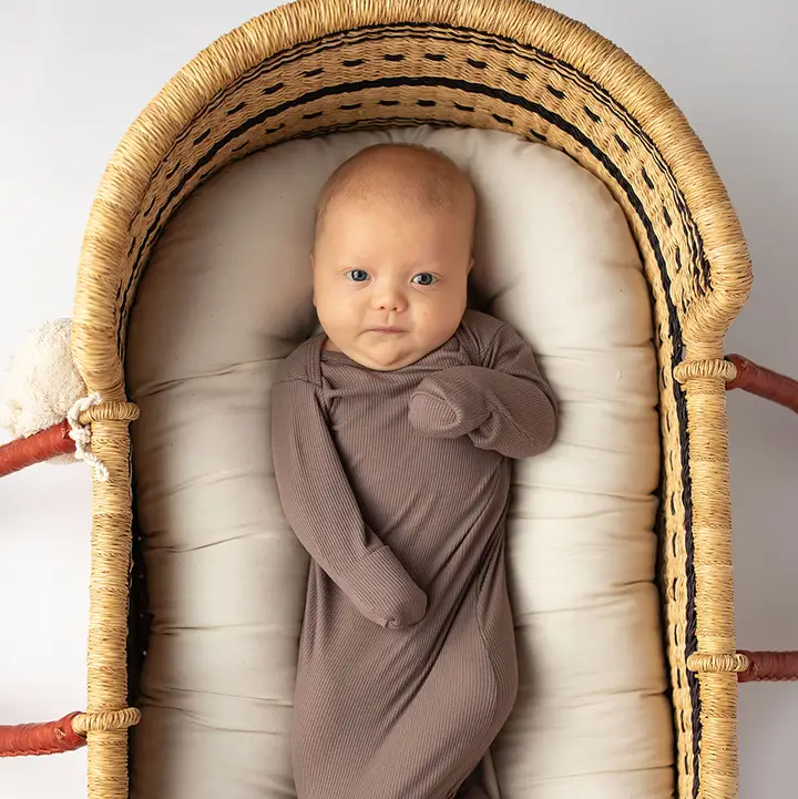 Cocoa Brown Ribbed Knotted Newborn Baby Gown Sleepwear