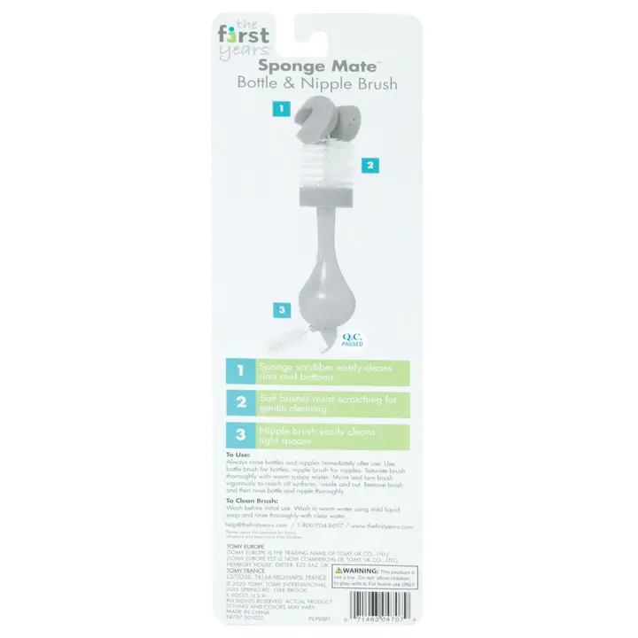 TOMY the First Years Sponge Mate Bottle & Nipple Brush- Gray