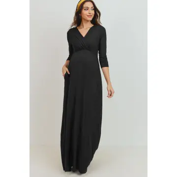 Surplice Quarter Sleeve Nursing Maxi Dress