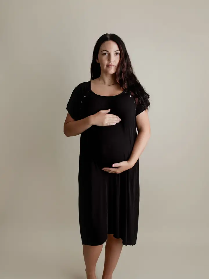 Black Maternity Mommy Labor and Delivery/ Nursing Gown