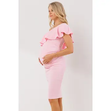 Ruffled One Shoulder Maternity Bodycon Dress